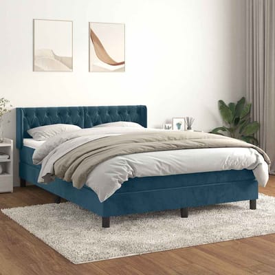 vidaXL - Boxspring - met - matras - fluweel - donkerblauw - 140x190 - cm