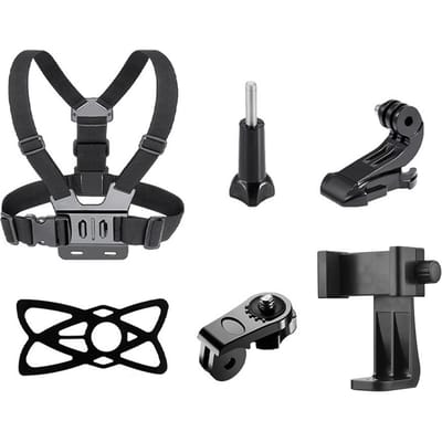 Andoer 6-in-1 borstbandbevestiging Verstelbare borstgordel met draaibare telefoonclip Vervanging With Rotatable Phone Clip zwart