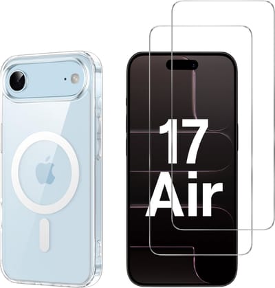 iPhone 17 Air Hoesje backcover Shockproof siliconen Transparant met geïntegreerde magnetische cirkel en 2 stuks Screenprotector Gehard Glas