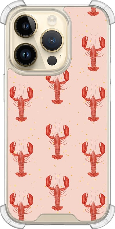 Shockproof hoesje - Geschikt voor iPhone 14 Pro - Lobster - Extra sterke case - TPU/polycarbonaat - Print / Illustratie - Roze, Transparant