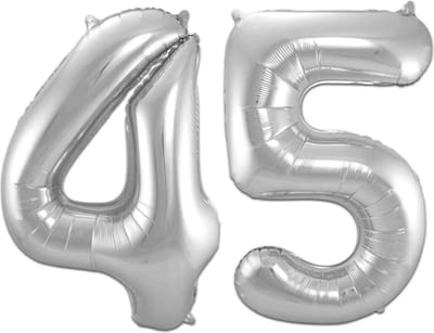 Ballon Cijfer 45 Jaar Zilver Helium Ballonnen Verjaardag Versiering Cijfer Ballon Feest Versiering Met Rietje - 86Cm