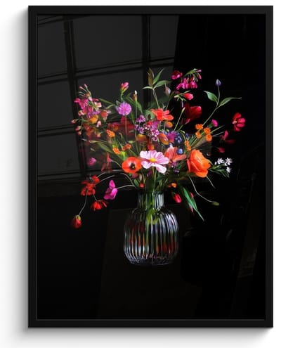 Poster in lijst - Fotolijst 50x70 cm - Posters - Boeket - Veldbloemen - Vaas - Posterlijst zwart - Decoratie - Wanddecoratie woonkamer - Muurdecoratie slaapkamer