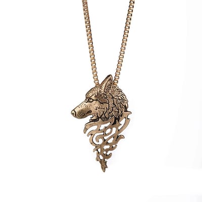 Wolf Kop Ketting Goud - Stoere Mannenketting - 45cm + 5cm Wolven - Pax Amare