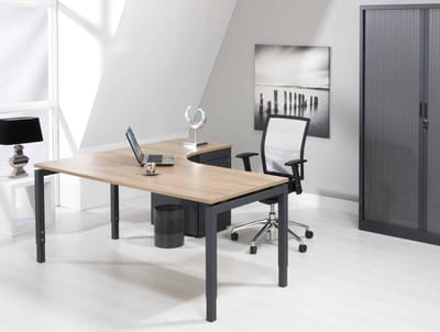 Hoogte verstelbaar wingbureau 4-poot Kubus breed 160CM diep 120CM bladkleur Robson Eiken framekleur Aluminium (RAL9006) wingzijde Rechts