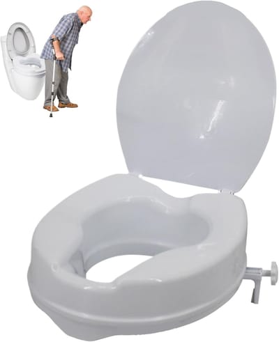 Verhoogde toiletbril - Toiletverhoger met deksel - Veiliger toiletgebruik - Met stabiliserend slot - 10 cm verhoging - Wit
