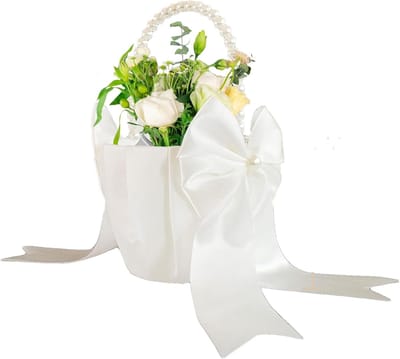 Bloemenmand Meisje - Bruiloft Mand - Bruiloft Decoratie - Parels Handvat - 22 cm Hoog - Boek Park
