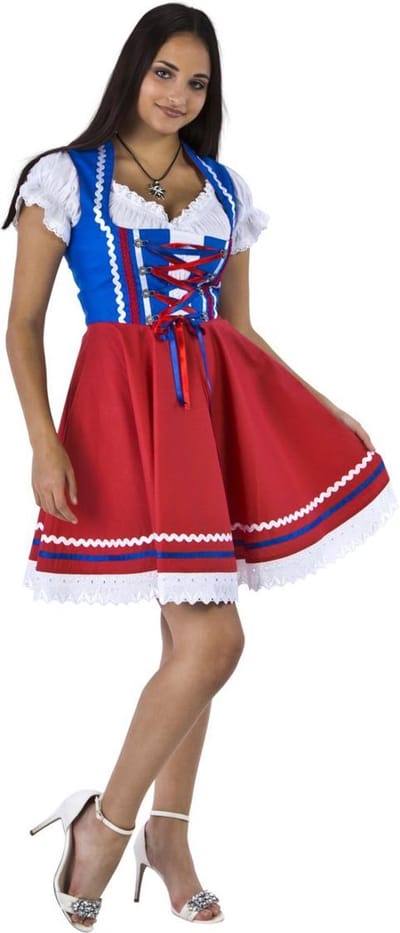 Haus Huberts Dirndl Jurk - Dames - Oktoberfest Dirndl - Tiroler - Rood-Wit-Blauw - Maat M/38