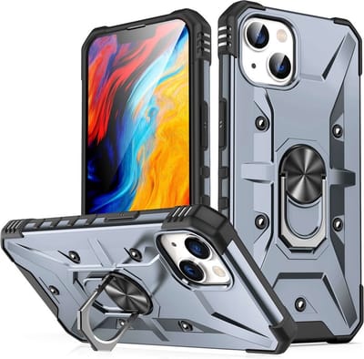 Coverup Hoesje - Geschikt voor iPhone 14 Hoesje - Coverup Heavy Duty Ring Kickstand Back Cover - Grijs