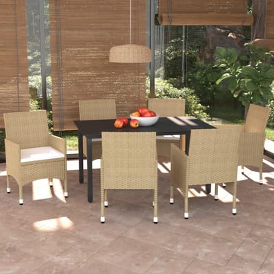 vidaXL - 7-delige - Tuinset - met - kussens - poly - rattan - beige