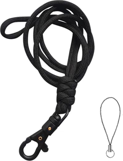 Travel Cords - keycord geknoopt zwart - paracord - zwarte karabijnhaak - sleutels en telefoon - lanyard - met telefooncord - sleutelkoord