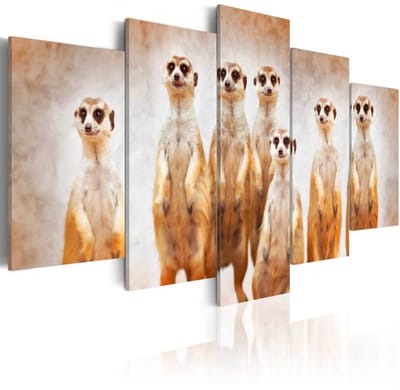 Schilderij - Familie van meerkatten , 5 luik