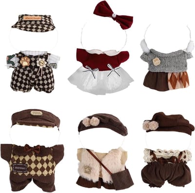 12st Poppenkledingset, Kawaii Poppenoutfits Schattige Stijlvolle Kleding Hoed Haarclip Rok Oorwarmers Accessoires voor 17cm Poppen Cadeau voor Verzamelaars