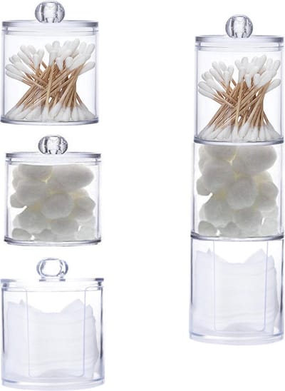 Without Lemon - Wattenstaafjes en Wattenschijfjes Houder - Dubbel Transparant Opberghouder - Opbergdoosje - Makeup Organizer - 1 Open en 2 Dichte Houder - met Deksel - Stapelbaar