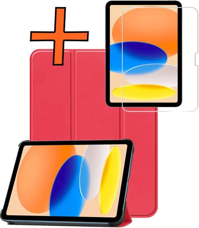 Hoesje - Geschikt voor Apple iPad A16/A18 (2025/2026) - 11 inch (11e & 12e generatie) - Met Screenprotector - Trifold Bookcase - Hard Cover - Hardcover Book Case - Tablet Hoes - Rood