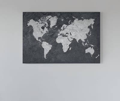Canvas Schilderij - Wereldkaart - Grijs - 60x40x2 cm