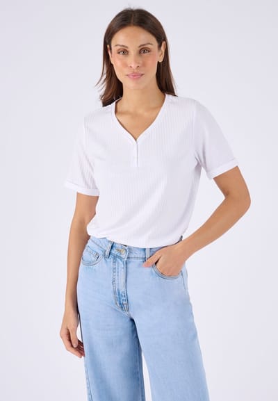 Damart - T-shirt Tunesische kraag knoopsluiting - Dames - Wit - L