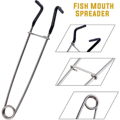 L'épandeur de mâchoire de bouche de poisson verrouille la bouche ouverte pour retirer les crochets, outils de matériel de pêche en acier inoxydable noir