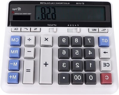Zonnecalculator - Rekenhulp - Kantoor Boekhouding - Grote Toetsen - 12 Cijfers - Grijs