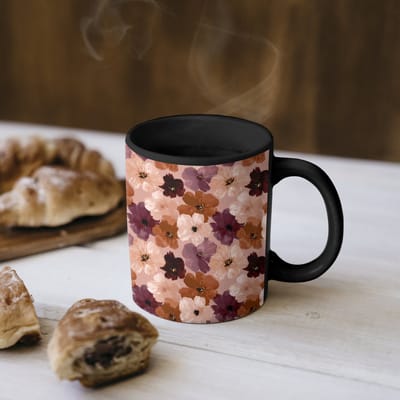 Magische Mok - Foto op Warmte Mokken - Koffiemok - Bloemen - Abstract - Aardetinten - Magic Mok - Beker - 350 ML - Theemok