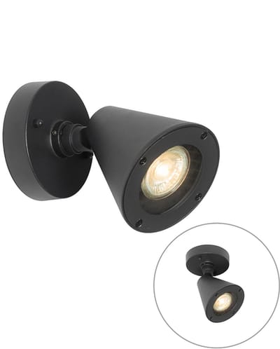 QAZQA ciara - Moderne Wandlamp voor buiten - 1 lichts - D 12.5 cm - Zwart - Buitenverlichting