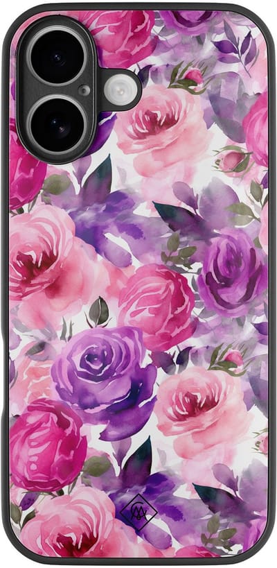 Casimoda® hoesje - Geschikt voor iPhone 17 - Rosy Blooms - Luxe Hard Case Zwart - Backcover telefoonhoesje - Roze