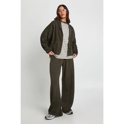 boohoo Dames Tall Washed Distressed Hem Straight Leg Trainingspak | Khaki | Maat: XS