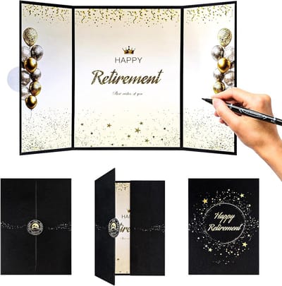 Gastenboek - Afscheidsboek - Pensioen Vieren - Dubbele Punt Pen - 45 x 30 cm - Zwart Goud
