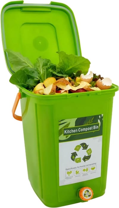 Keukencompostbak - Bio-afvalemmer - Afval verwerken - Met geursluiting - 20 liter - Zwart en groen