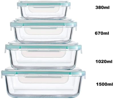 Cheffinger Glazen Vershoudbakjes - 4-delig - Meal Prep Bakjes - Lunchbox - BPA vrij - Glas