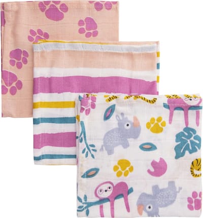 Briljant Baby - Monddoekje Hydrofiel Jungle Dusk - 3 Stuks - Pink
