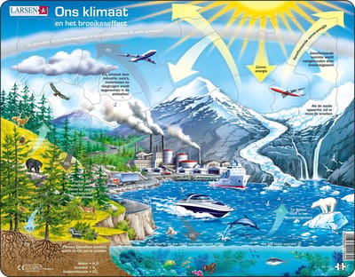 Larsen Ons klimaat en het broeikaseffect – Puzzel – Ruimte & Wetenschap – Klimaat – Educatieve legpuzzel voor kinderen – 69 stukjes – Gemaakt in Noorwegen – Extra dikke 2,5 mm stukjes – Tray met vaste rand