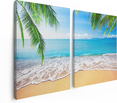 Artaza Canvas Schilderij Tweeluik Tropisch Strand En Zee - 120x80 - Foto Op Canvas - Canvas Print