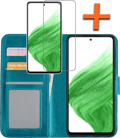 Hoes - Met Screenprotector - Geschikt voor Samsung Galaxy A53 - Luxe Pasjeshouder - Bookcase Portemonee - Flip Case - Kunstleer Book Case - Flipcase - Book Cover - Walletcase - PortemonneeHoes - Turquoise