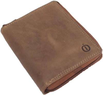 OI Hunter bruine leren heren portemonnee afgesloten met rits / geheel afgesloten billfold hoog model / herenbeurs met rits rondom / anti skim / bruin / 202H