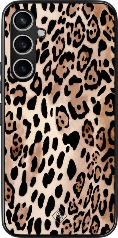 Casimoda® hoesje - Geschikt voor Samsung Galaxy S23 FE - Luipaard print bruin - Zwart TPU Backcover - Luipaardprint - Zwart