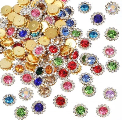 100 stuks 12 mm naai-steentjes - bruiloft pailletten glazen metalen basis - ambachten juwelen - DIY kleding oorbellen