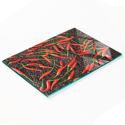 Glazen snijplank met chilipepermotief, 80x52 cm