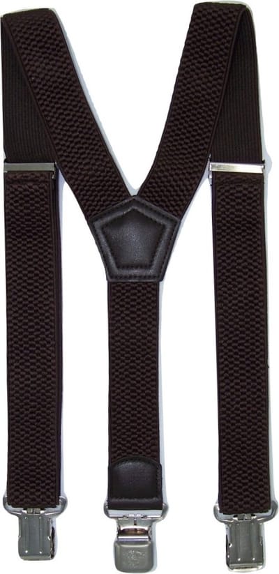 Flores Lederwaren - Heren - Dames Bretels – 3 brede stalen clips bretel - Unisex volwassenen -Motorrijders – Spijkerbroek – Beroepskleding – Skikleding – Kleur: Coffee.
