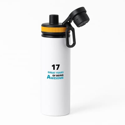 Hacebo® - 17 great years of being awesome waterfles met draaidop oranje - Hoera 17 jaar - iemand die 17 jaar is geworden - verjaardagscadeau - verjaardag - cadeau - kado - geschenk - gift - goeie jaren - water fles - 850ML