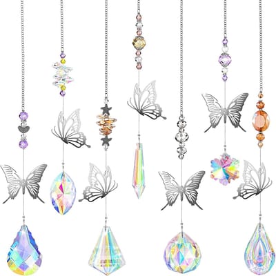 SnelShoppen - Crystal Sun Catcher Raamdecoratie 7 Stuks Kleurige Vlinder Hangende Glazen Prisma Pendel Regenboog Zonvanger voor Thuis Tuin Decoratie