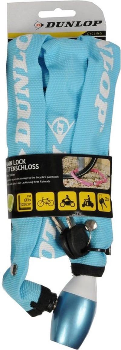 Dunlop Kettingslot - blauw - 120 cm - 2 sleutels - fiets/scooter slot - extra stevig - fietssloten
