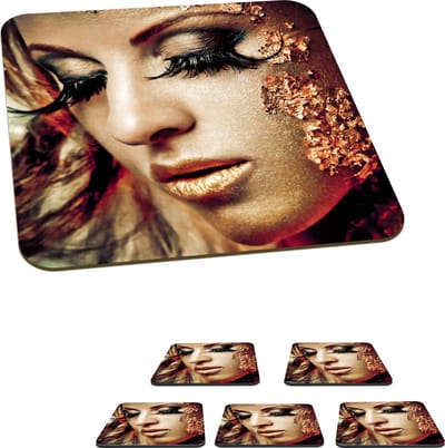 Onderzetters voor glazen - Vrouw - Goud - Wimpers - 10x10 cm - Glasonderzetters - 6 stuks