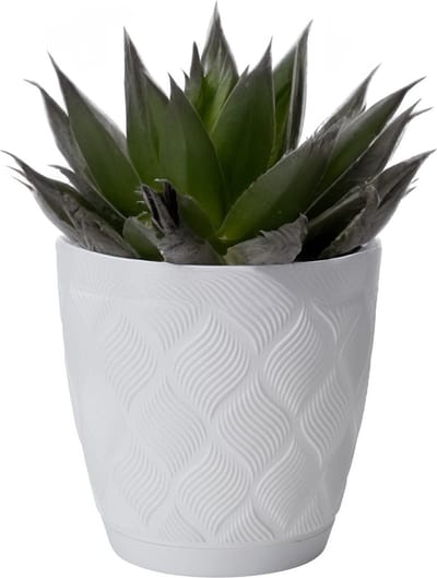 Form Plastic Plantenpot/bloempot New Age - kunststof - ivoor wit - D17 x H15 cm - met opvang schotel - rond