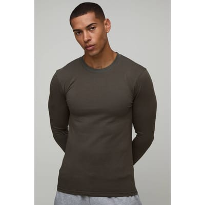 Essentieel Muscle Fit Shirt Met Lange Mouwen | Khaki | Size XS