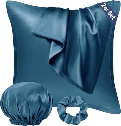 Famanu - Satijnen kussenslopen 80x80 cm set 2 + haaraccessoires, OEKO-TEX, zijdezacht glanzend, bescherming voor haar en huid