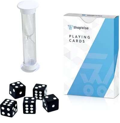 ShopWise Spelaccessoire Set - Premium Speelkaarten - 5 Dobbelstenen - Zandloper - Complete Basisbundel voor Kaart & Bordspellen