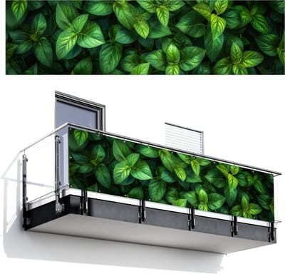 Balkonscherm 300x80 cm - Balkonposter Bladeren - Planten - Groen - Klimop - Balkon scherm decoratie - Balkonschermen - Balkondoek zonnescherm
