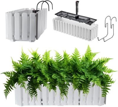 KADAX Wamat, balkonpot in 2 maten en 4 kleuren, bloempot in lattenlook, plantenbak in landelijke stijl, plantenbak met rubberen kurken (60 cm, wit)