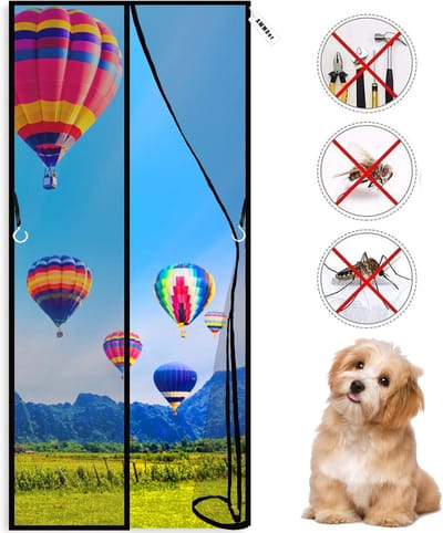 Magnetisch Hor voor Deur 185 x 185cm met Zware Kwaliteit en Volledige Frame Tape voor Balkon en Schuifdeuren Zwart