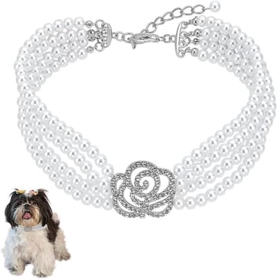 Halsband met parels voor huisdieren - Verstelbare halsbanden - Bling-sieraden ketting met strass - Huisdieren trouwhalsband - Luxe accessoires - Witte parels - Sierlijke ketting - Chique huisdierenhalsband